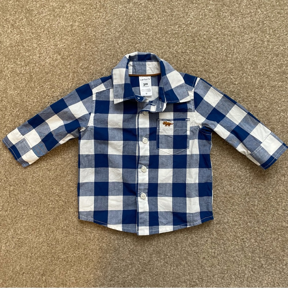 Carter’s Long Sleeve Button Up Plaid Dress Shirt 3 Months